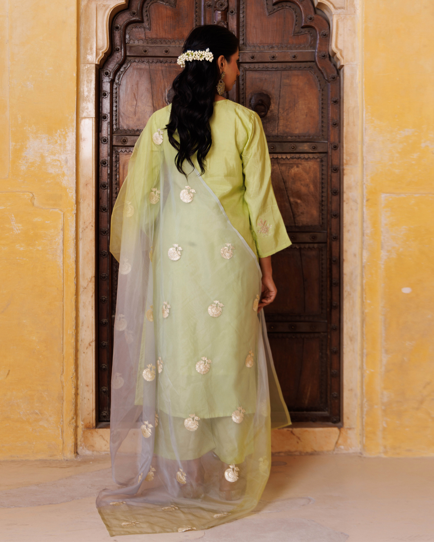 Pastel Green Silk Kurta Set & Seekhiya Gota Work Dupatta