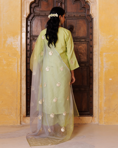 Pastel Green Silk Kurta Set & Seekhiya Gota Work Dupatta