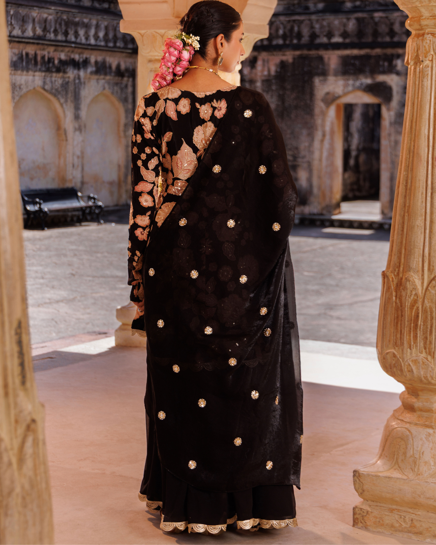 Black ,printed crepe embroidered sharara set