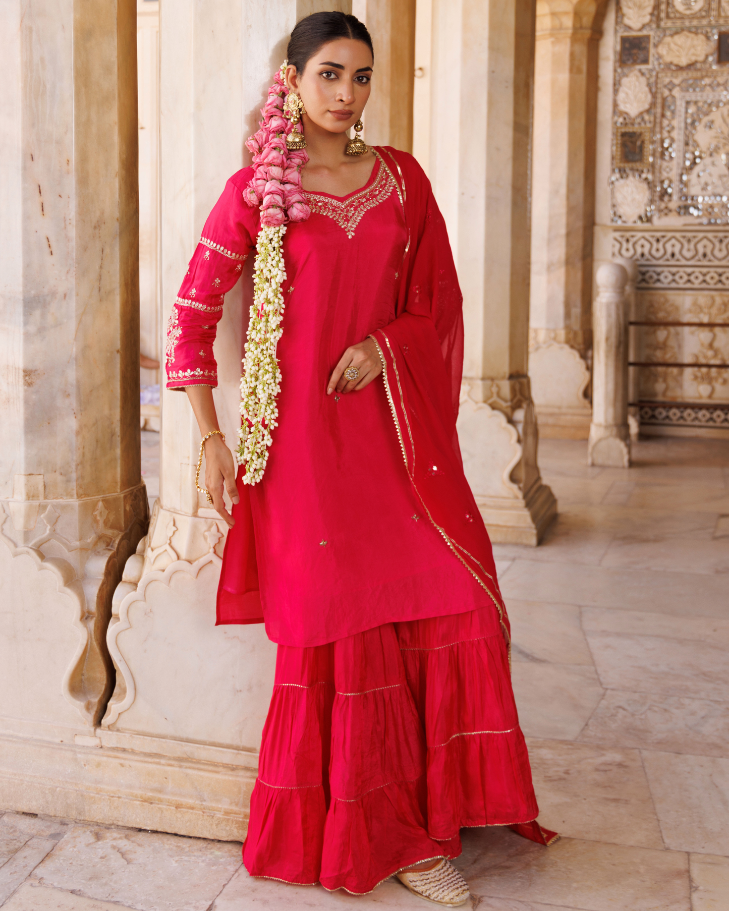 Magenta Silk, hand-embroidered sharara set