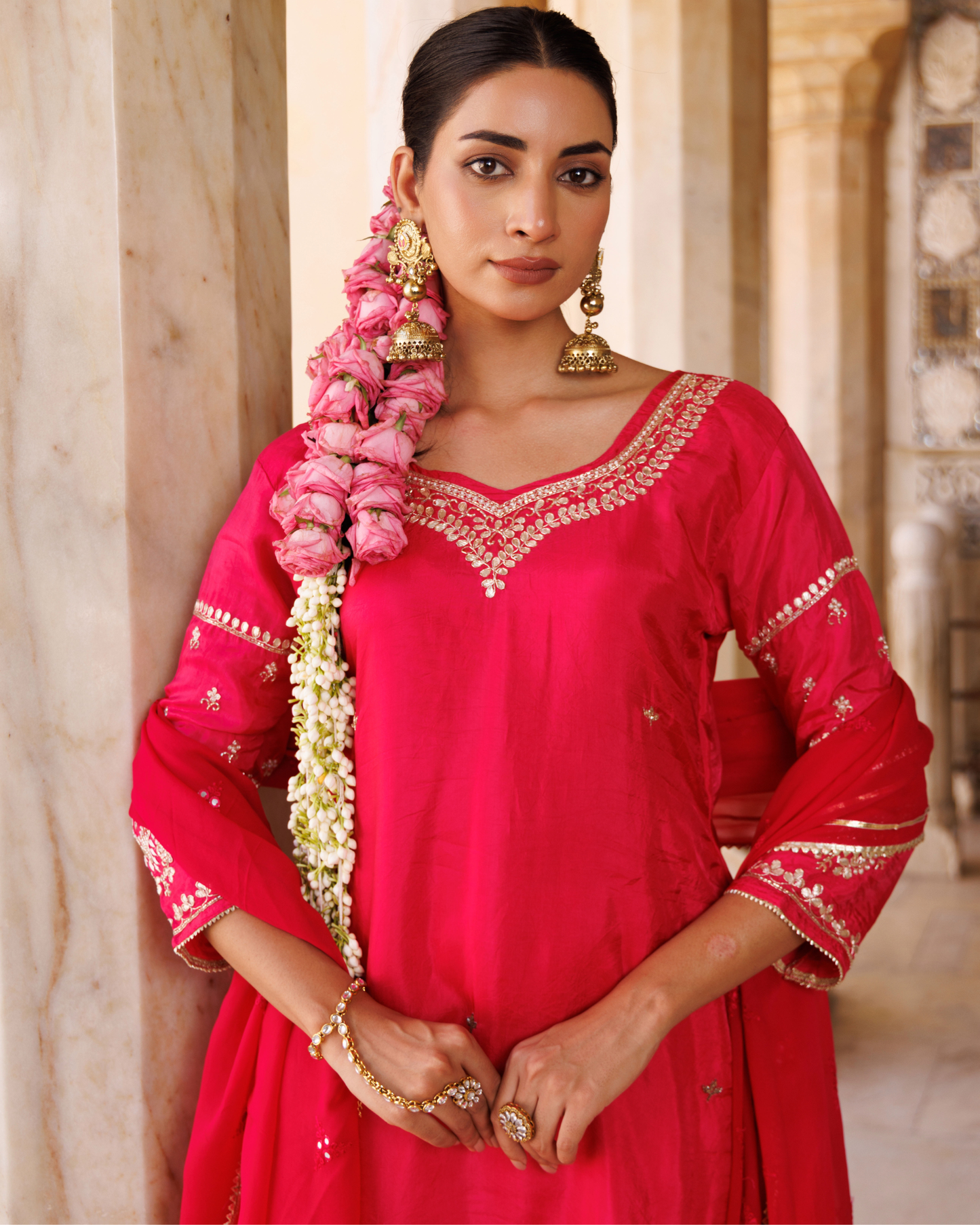 Magenta Silk, hand-embroidered sharara set