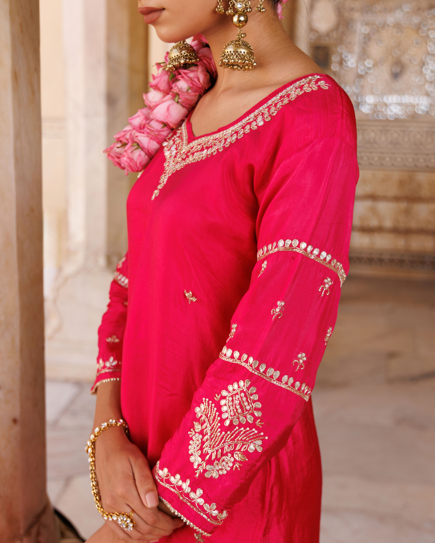 Magenta Silk, hand-embroidered sharara set