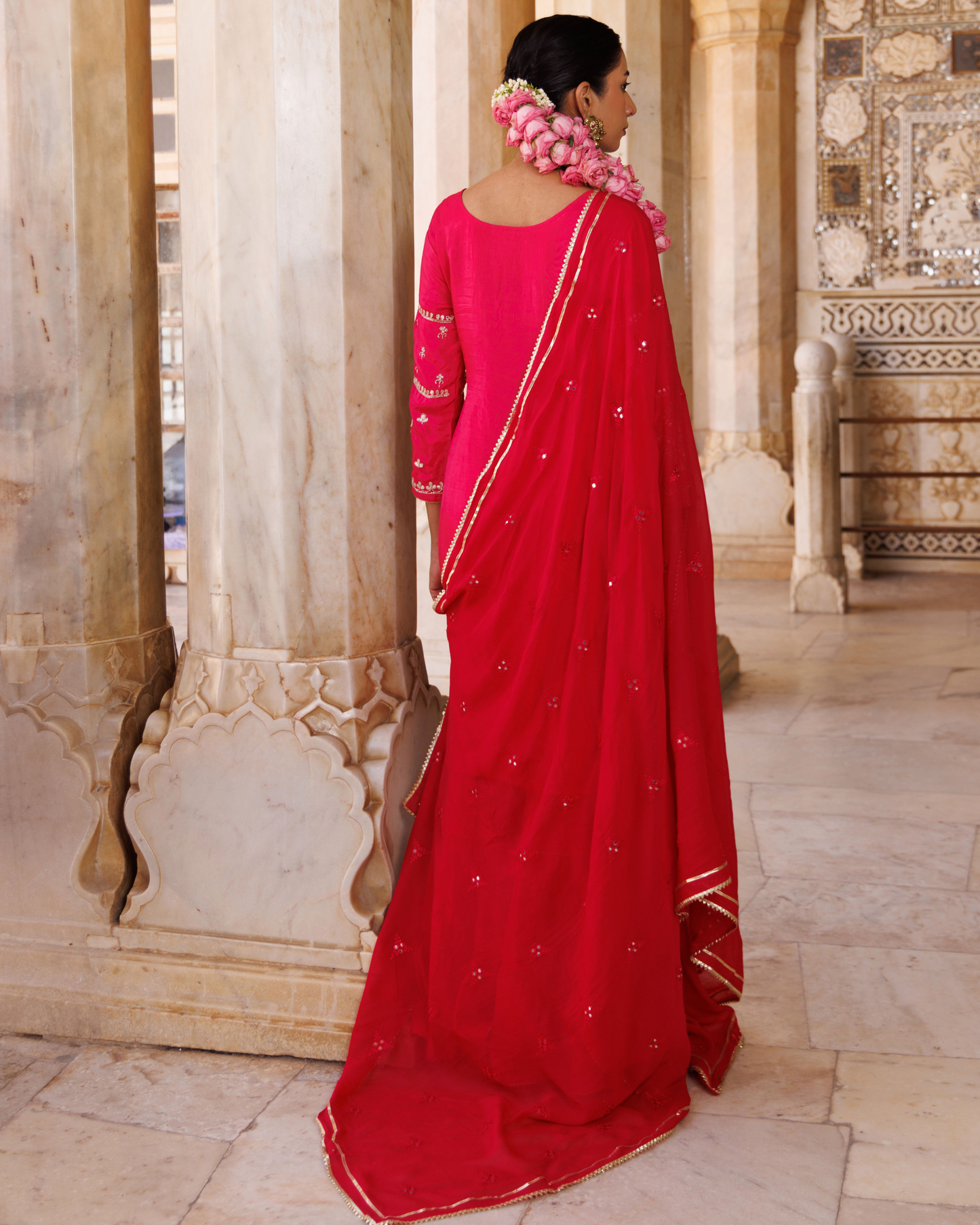 Magenta Silk, hand-embroidered sharara set