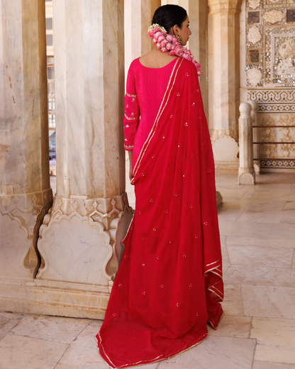 Magenta Silk, hand-embroidered sharara set