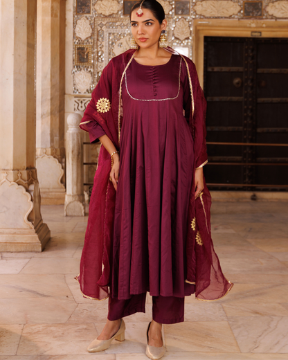Purple cotton silk, gota patti work anarkali Set
