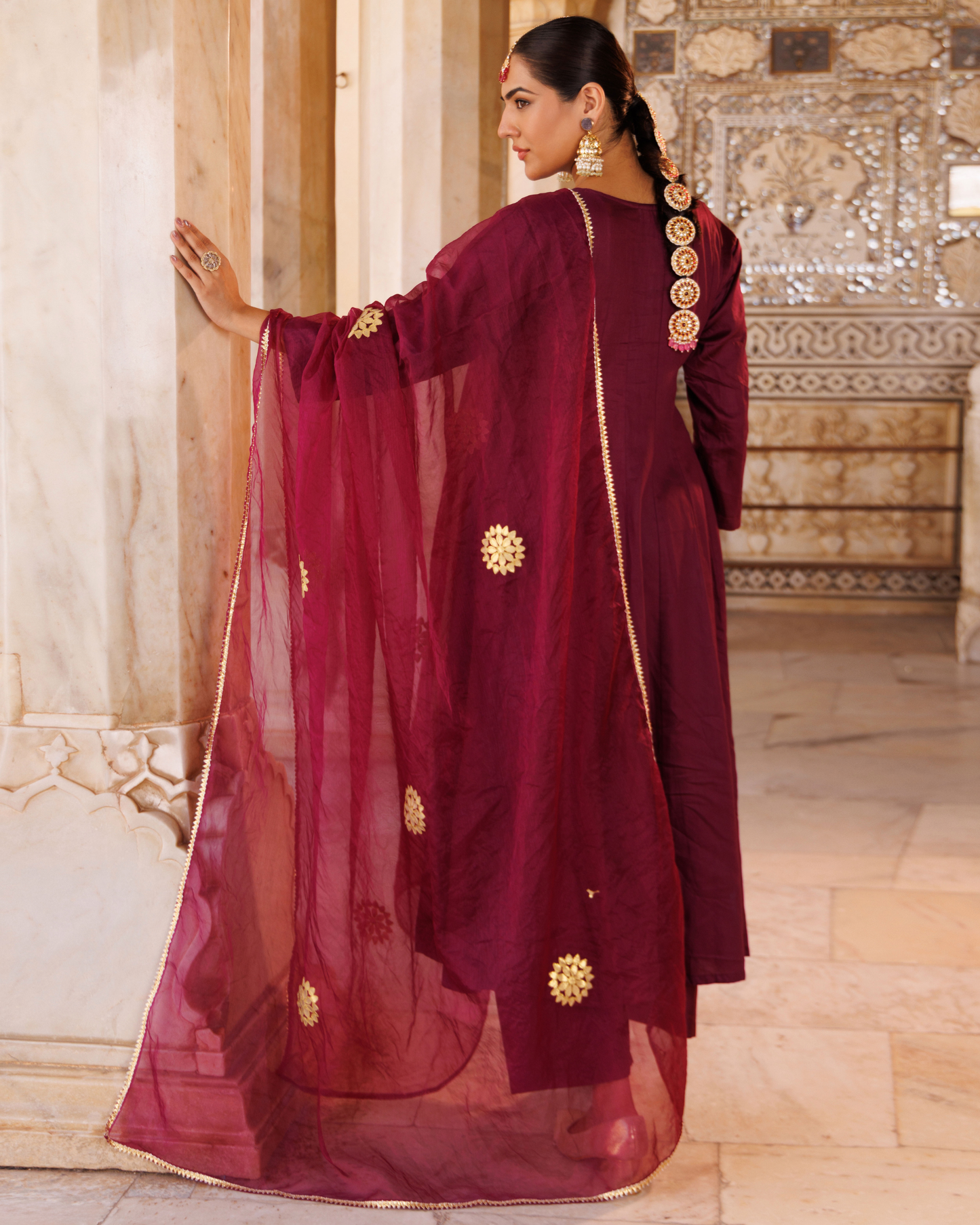 Purple cotton silk, gota patti work anarkali Set