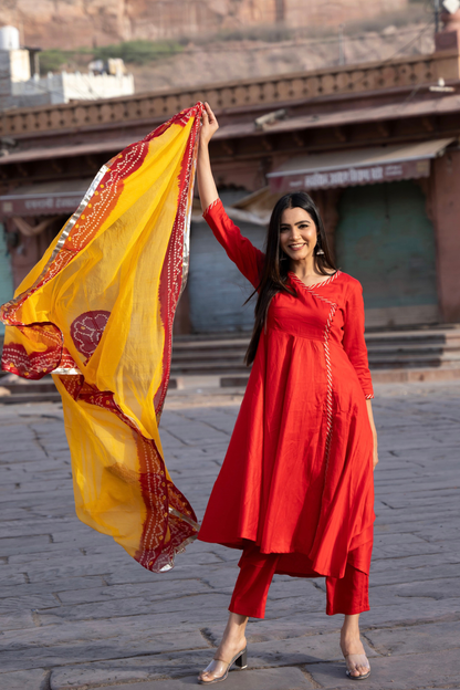 RUKMANI RED SUIT SET