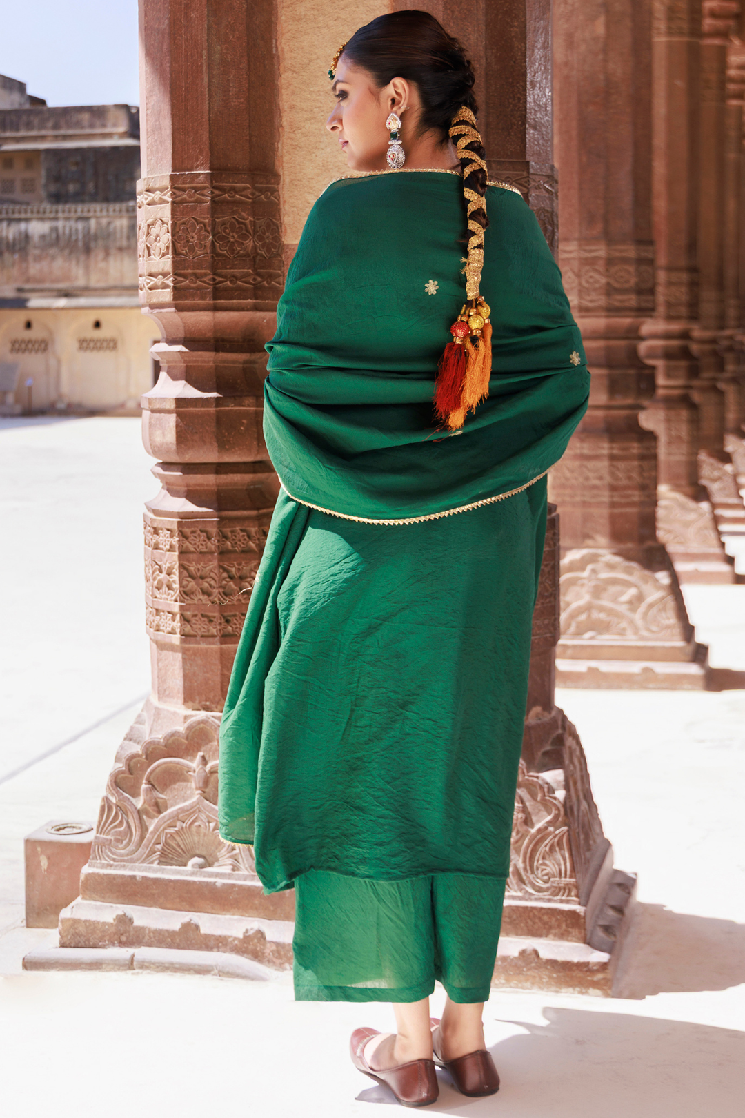 Green Chanderi Aari Embroidered Suit Set