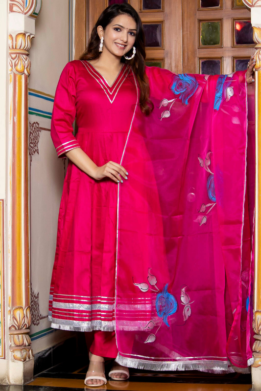 JANAKI MAGENTA HAND PAINTED SUIT SET