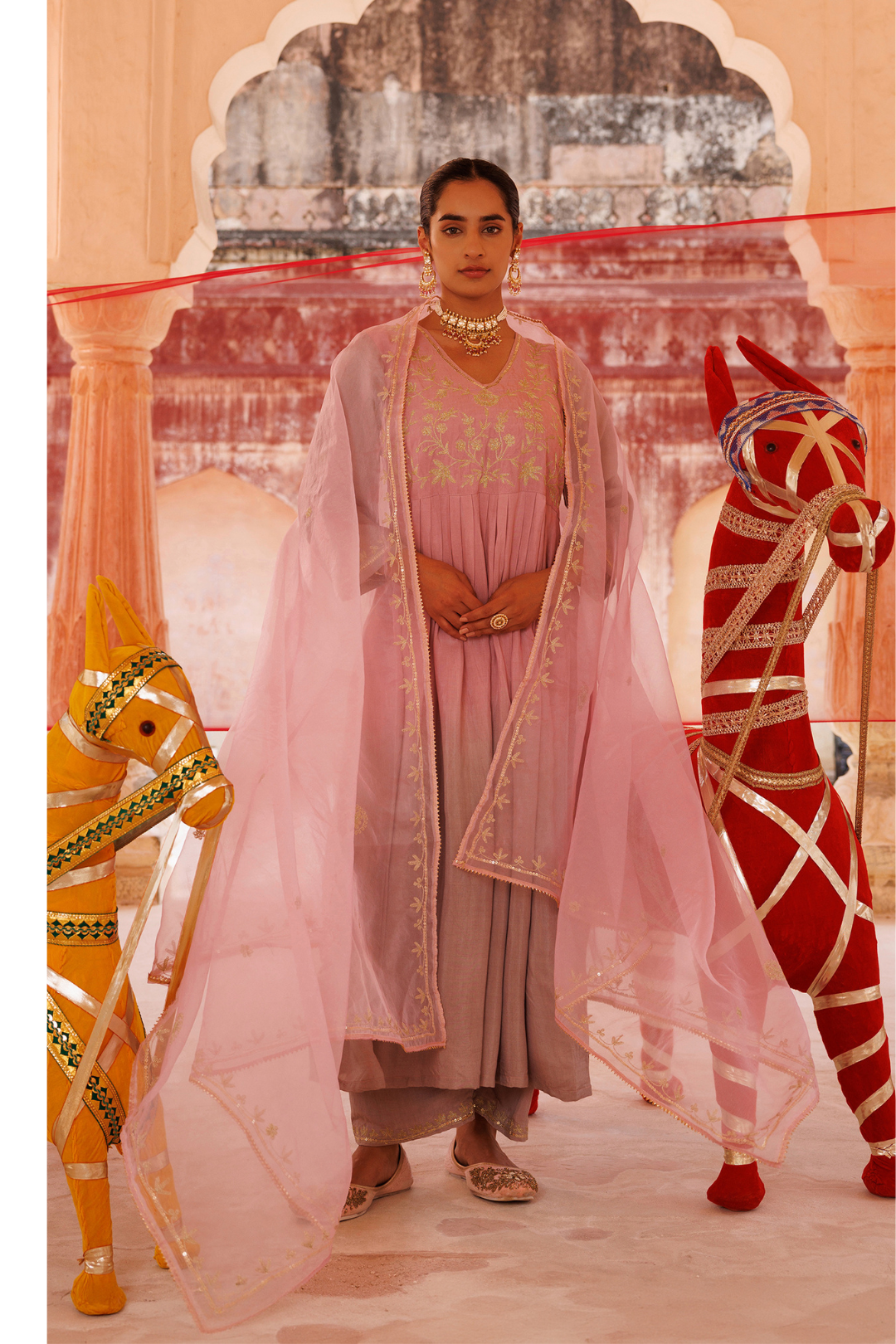 Hand Dyed, Dual-Shaded Pink Chanderi Kurta Set