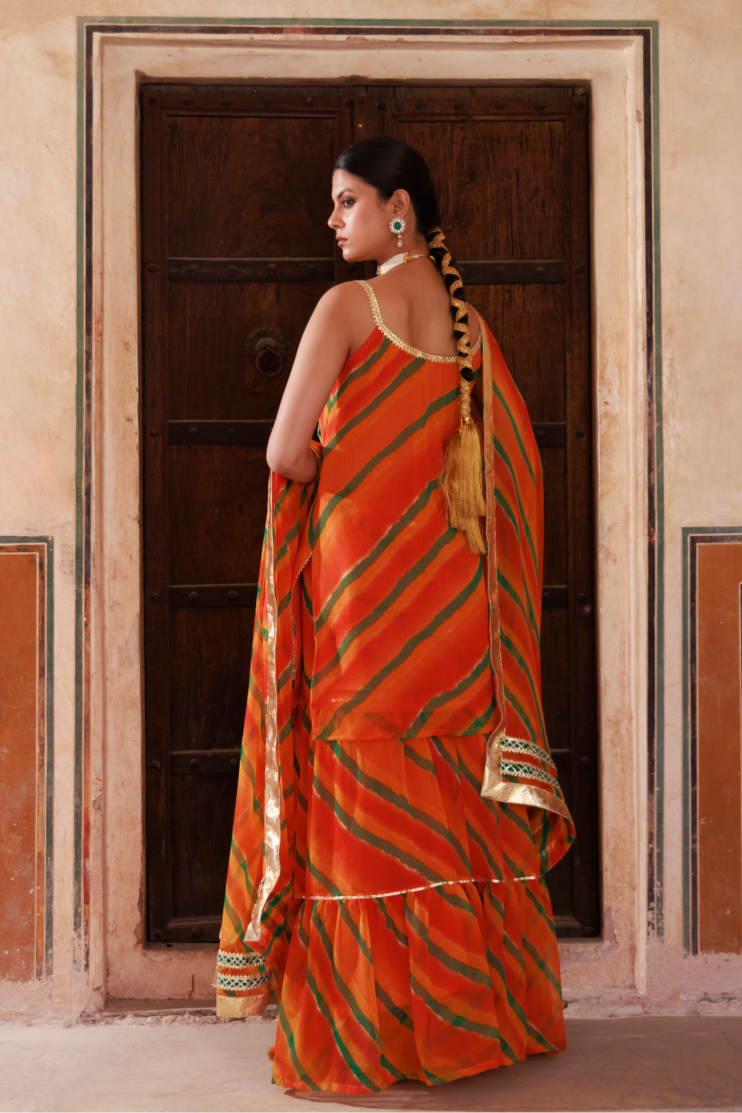 Orange Chiffon Strappy Sharara Set