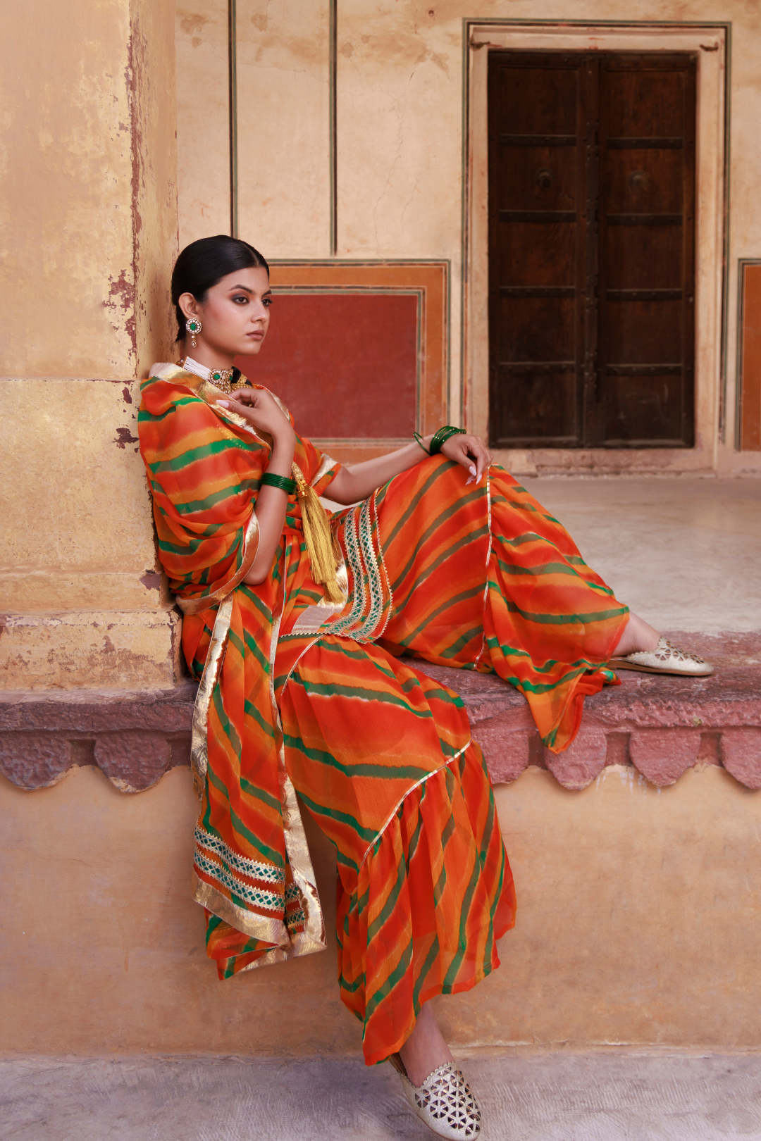 Orange Chiffon Strappy Sharara Set