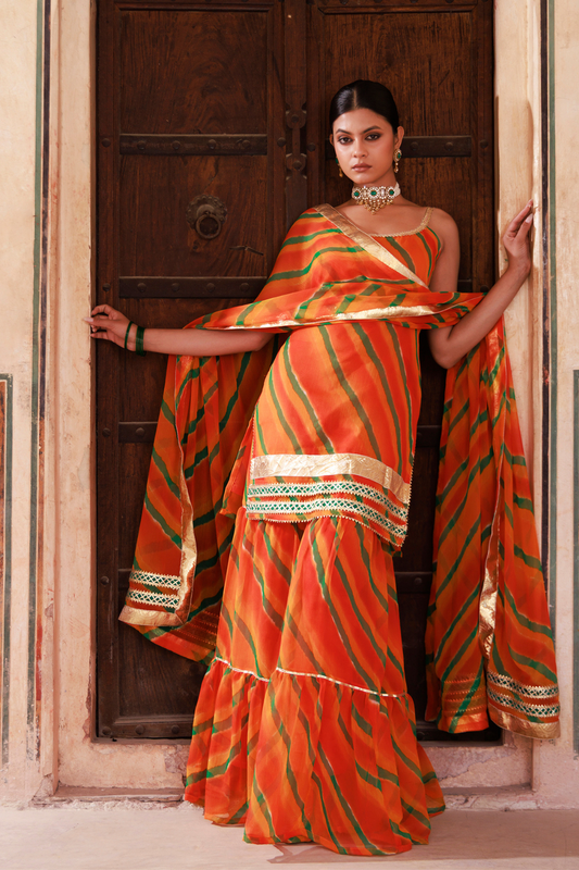 Orange Chiffon Strappy Sharara Set