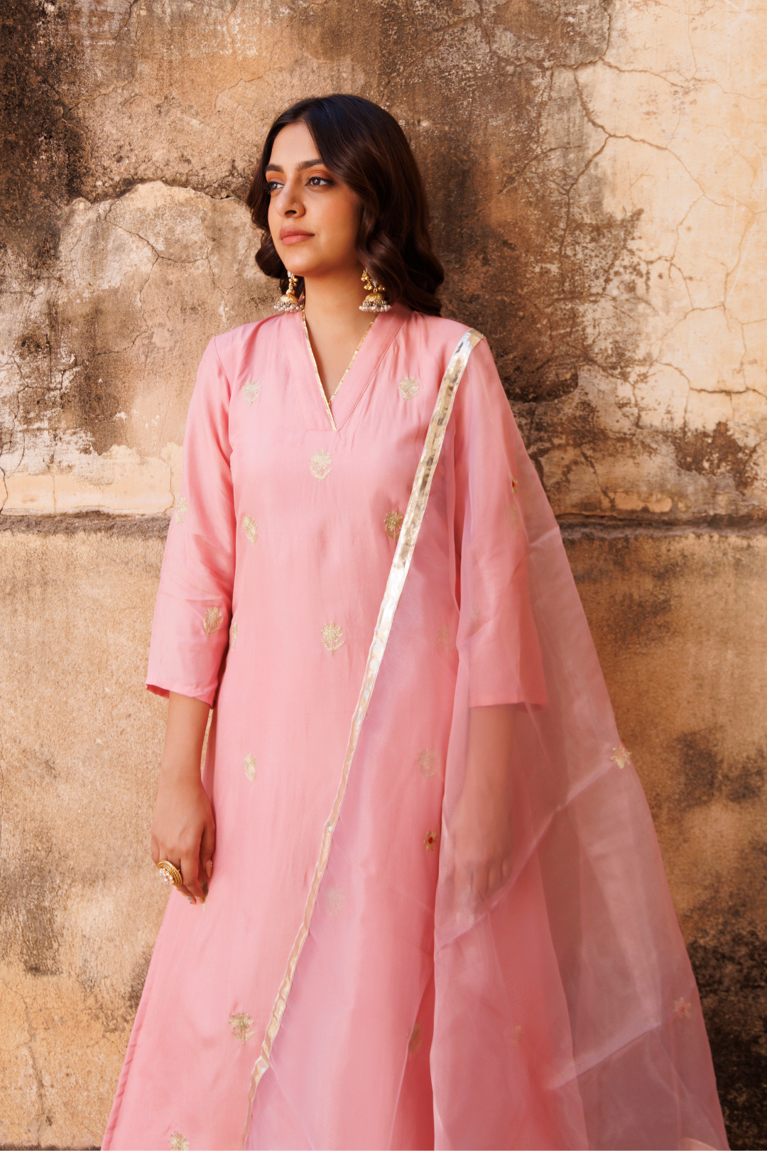 Pink Uppada Silk Aari Embroidered Kurta Set