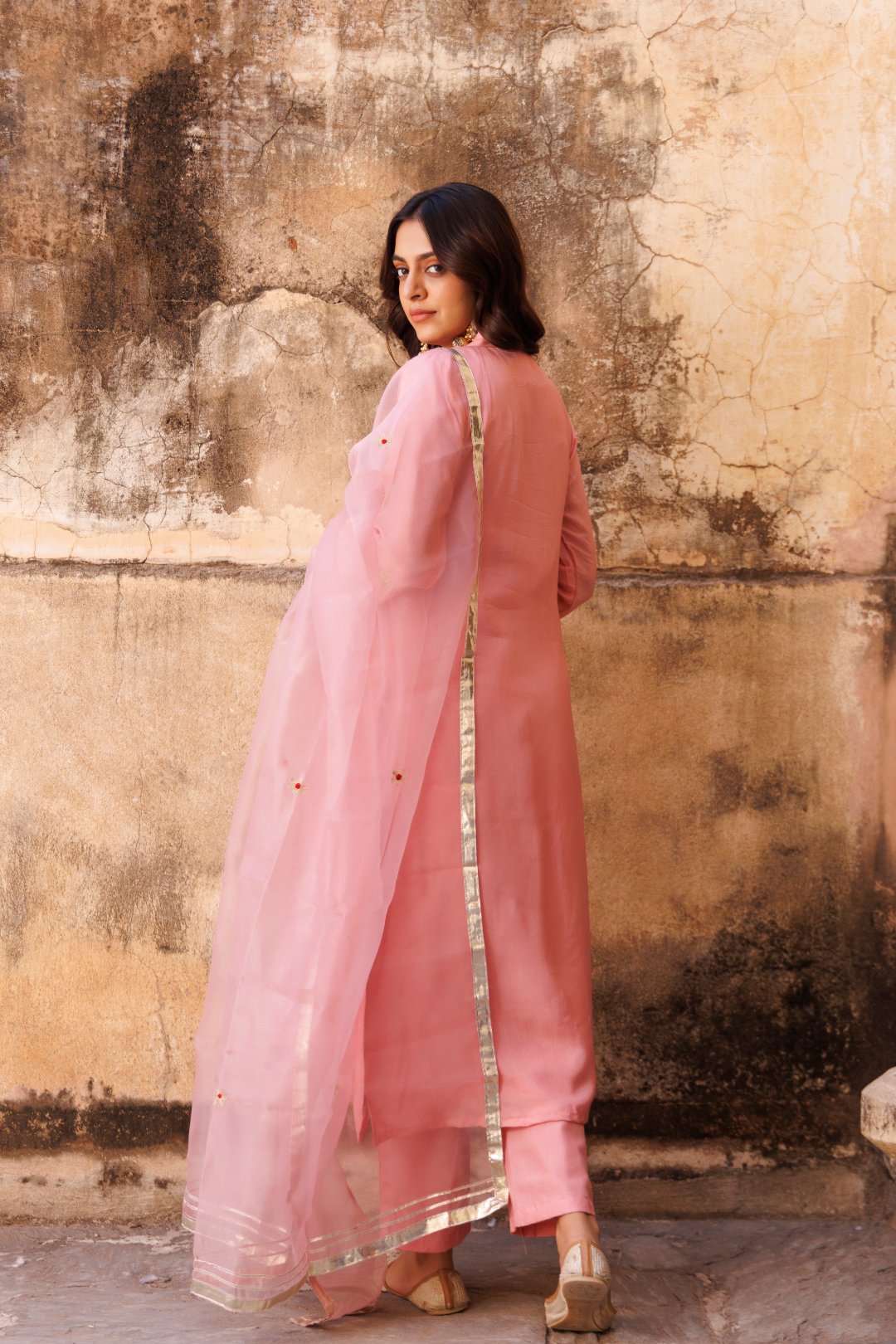 Pink Uppada Silk Aari Embroidered Kurta Set