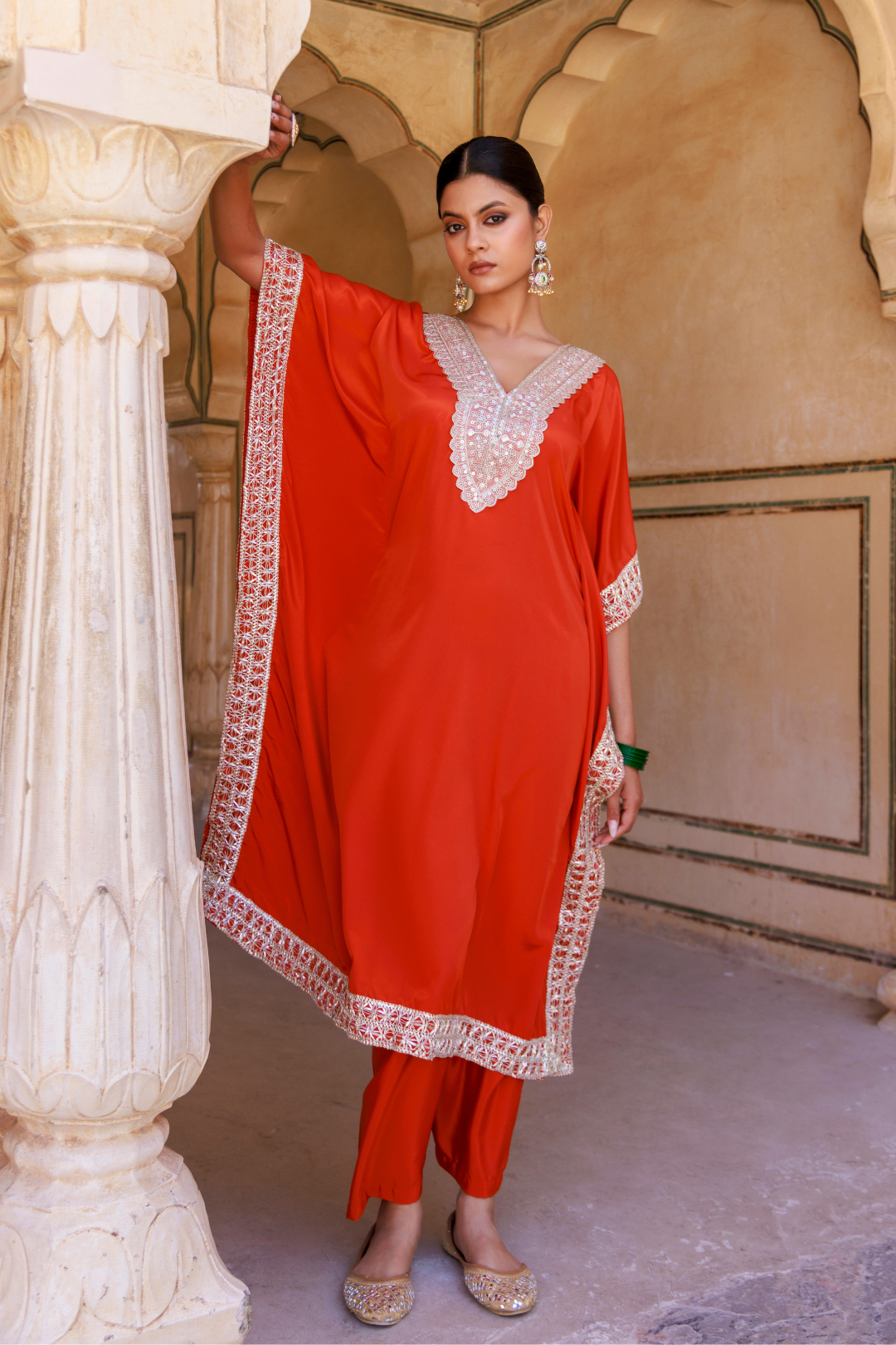 Burnt Orange Crepe Kaftan & Palazzo