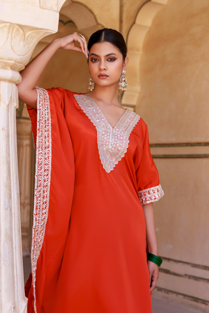 Burnt Orange Crepe Kaftan & Palazzo