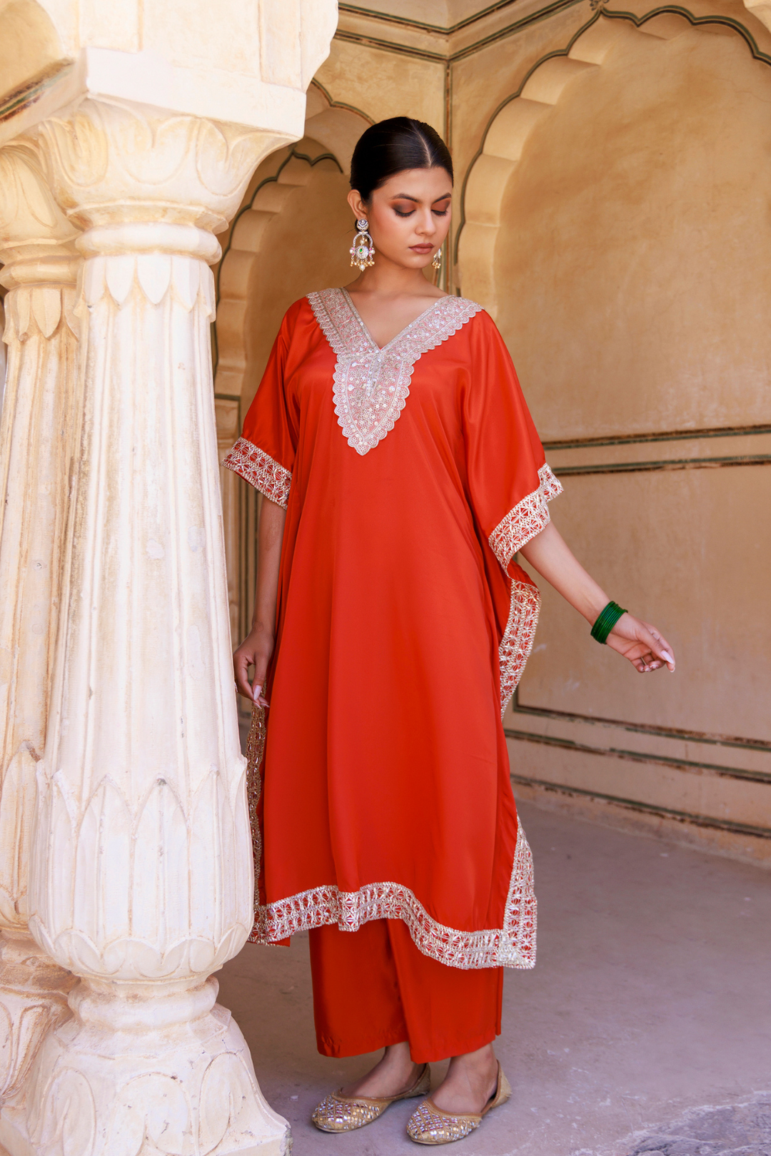 Burnt Orange Crepe Kaftan & Palazzo