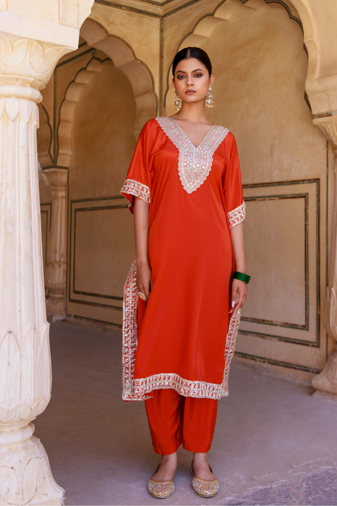 Burnt Orange Crepe Kaftan & Palazzo