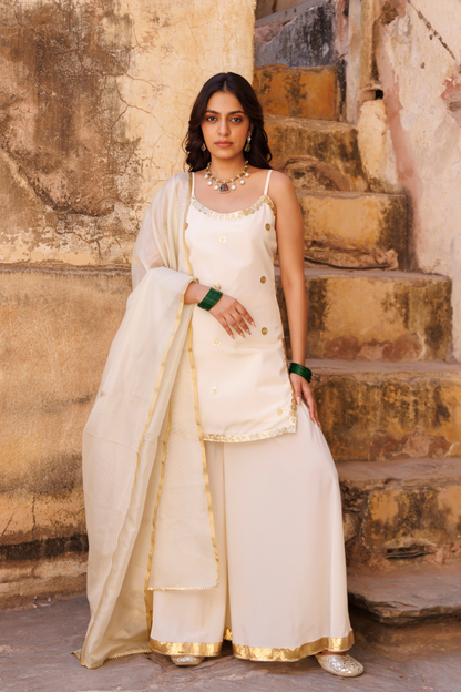 Ivory Crepe Strappy Sharara Set