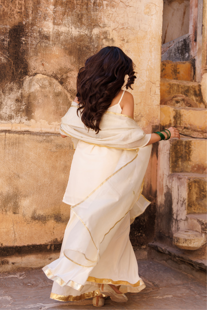 Ivory Crepe Strappy Sharara Set