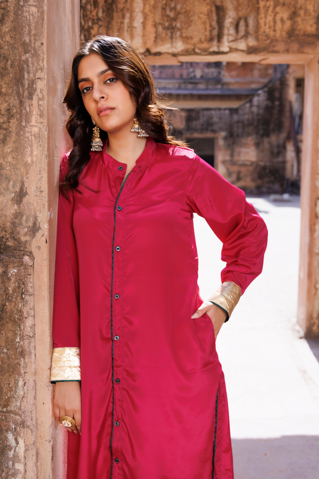 Wine Crepe Co-ord Set