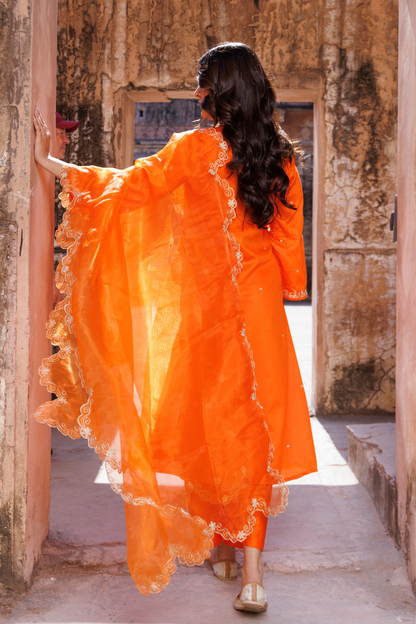 Orange Embroidered Kurta Set