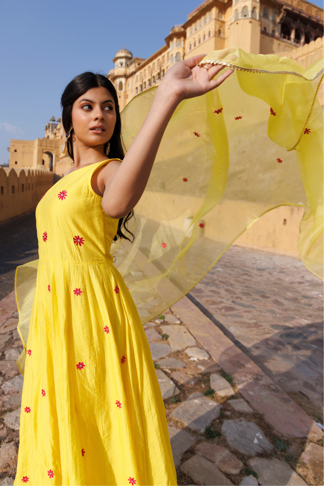 Kesar Gul Chanderi  Anarkali Set