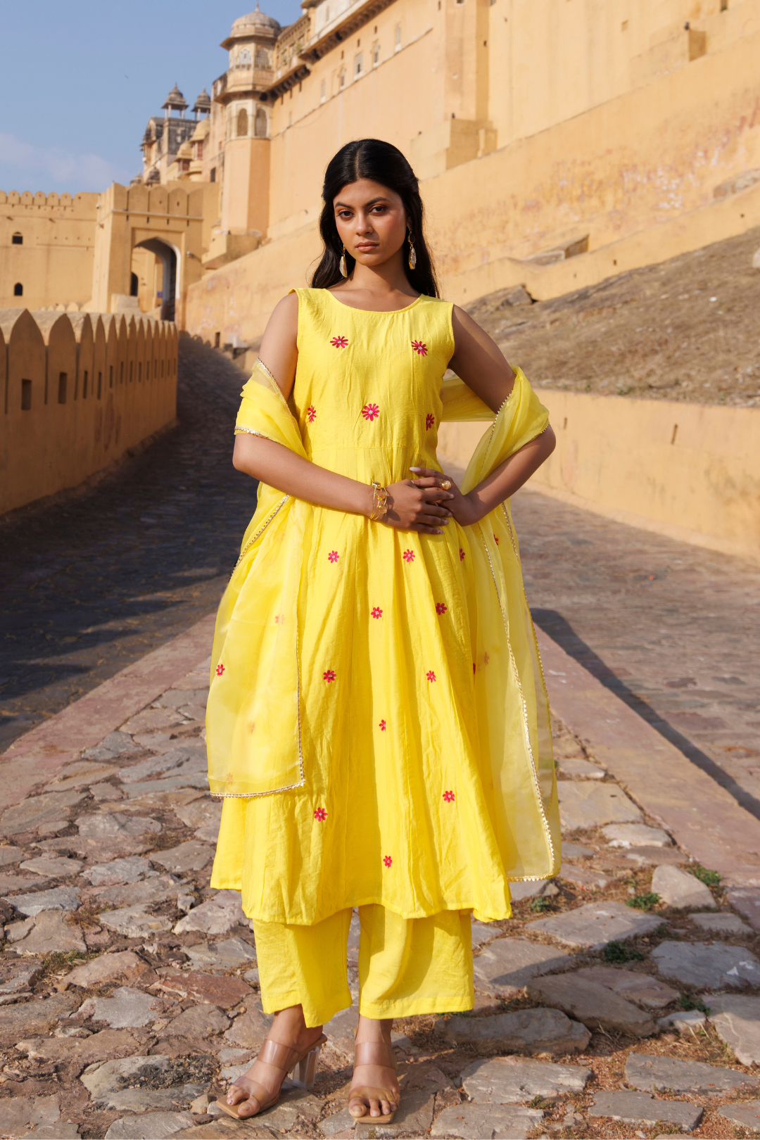 Kesar Gul Chanderi  Anarkali Set