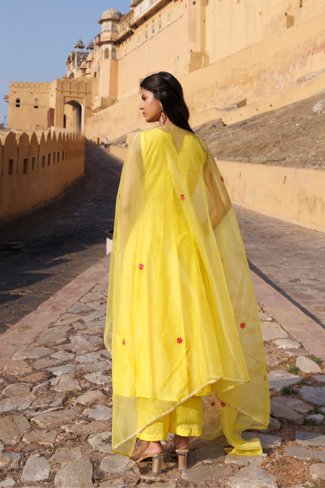 Kesar Gul Chanderi  Anarkali Set