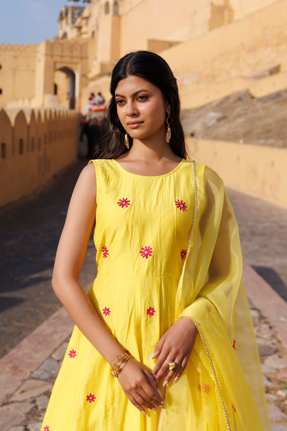 Kesar Gul Chanderi  Anarkali Set