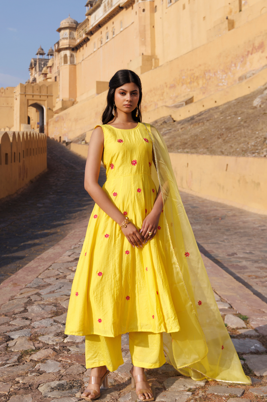 Kesar Gul Chanderi  Anarkali Set