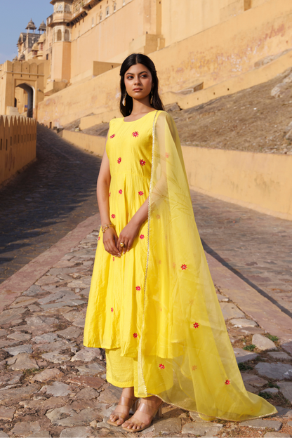 Kesar Gul Chanderi  Anarkali Set