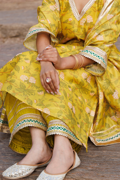 Olive Yellow Chanderi Kurta Set