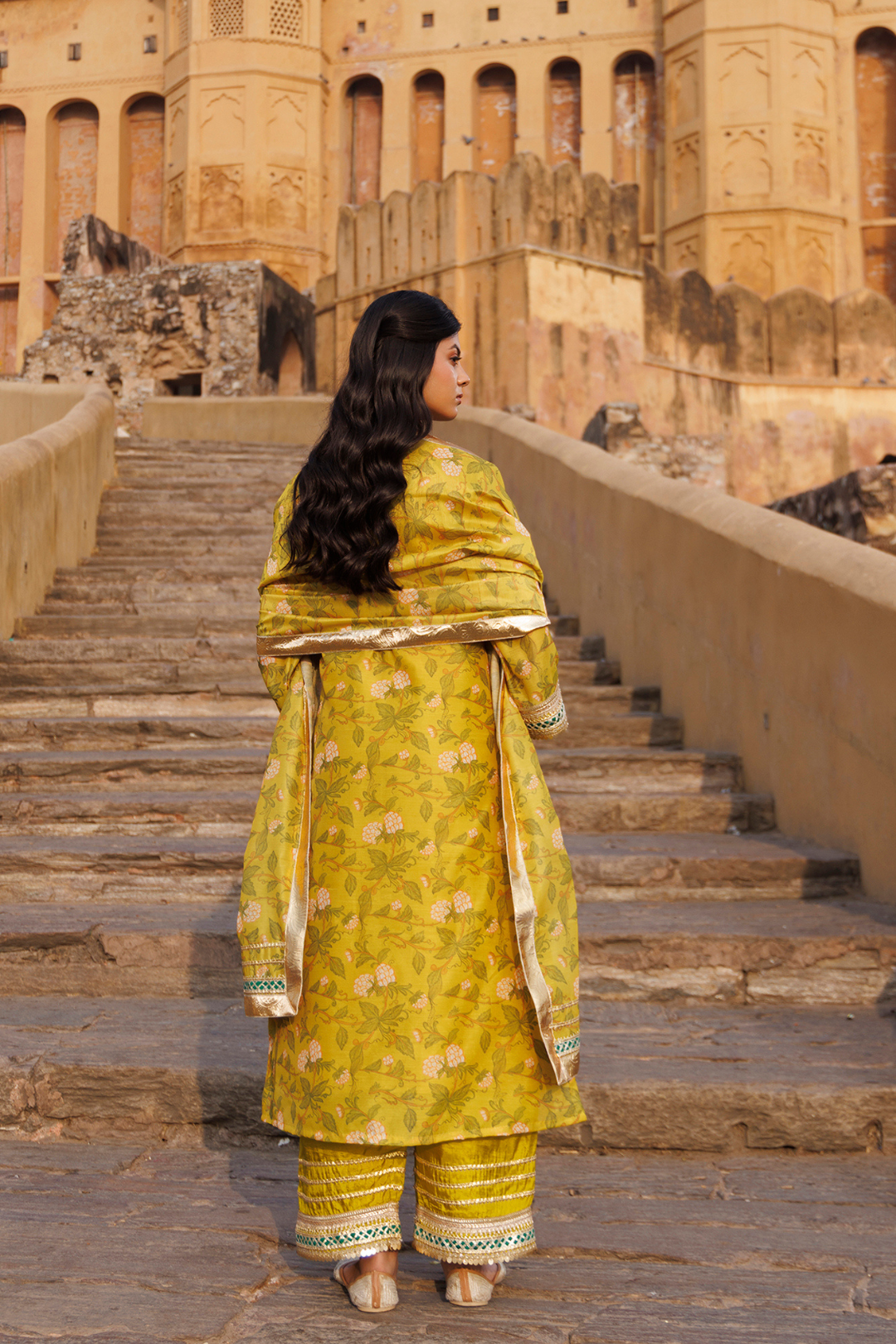Olive Yellow Chanderi Kurta Set