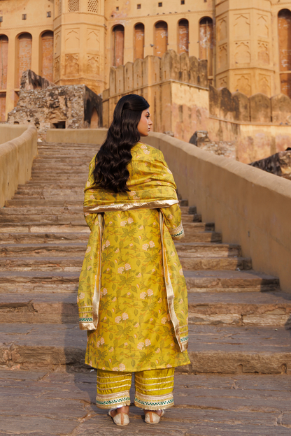 Olive Yellow Chanderi Kurta Set