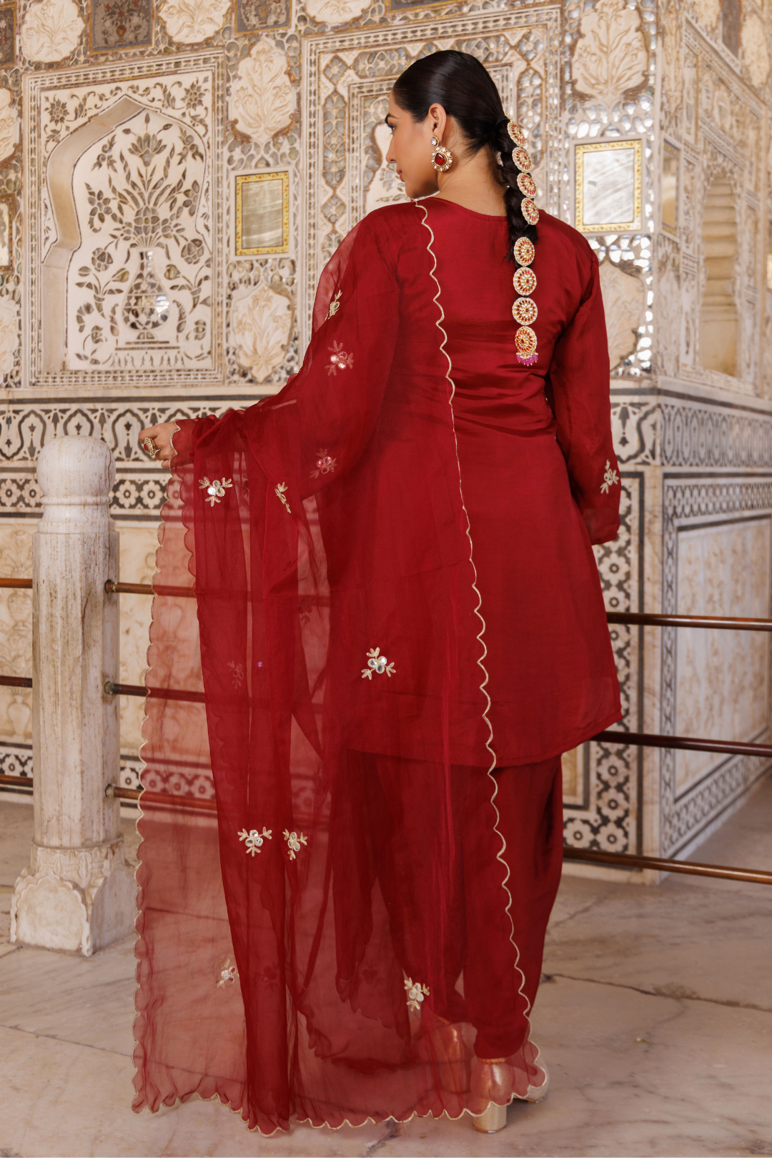 Maroon silk, gota patti work dhoti Set