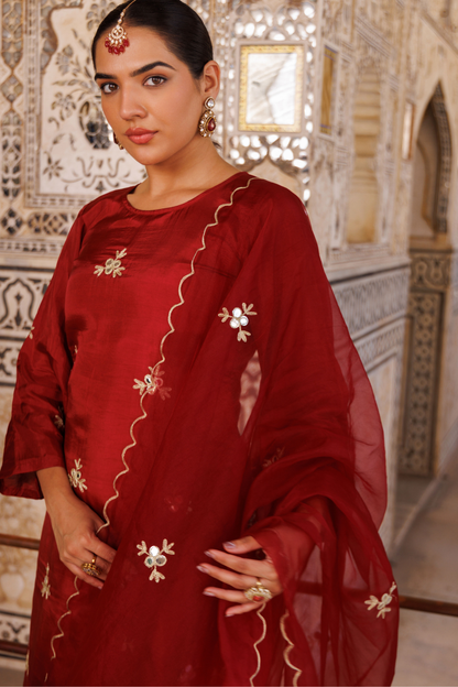 Maroon silk, gota patti work dhoti Set
