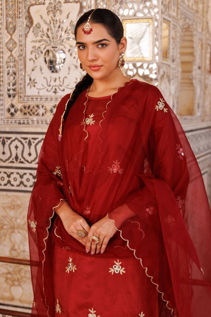 Maroon silk, gota patti work dhoti Set
