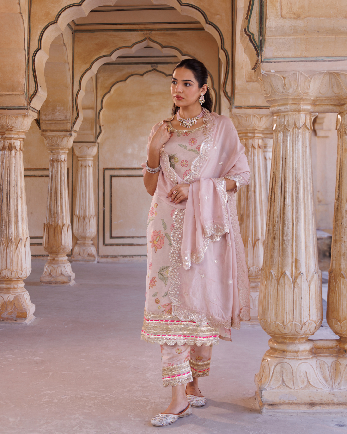 Pink tissue kurta set
