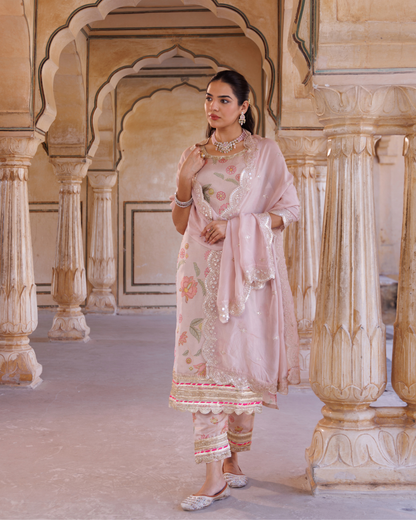 Pink tissue kurta set