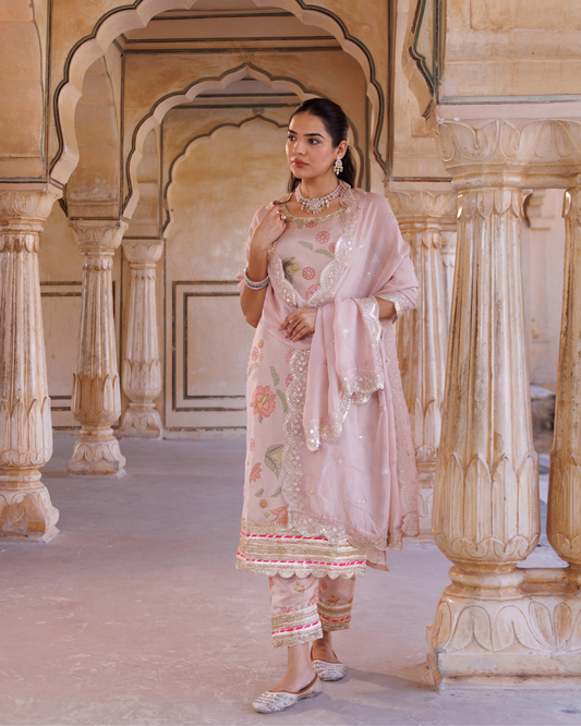 Pink tissue kurta set