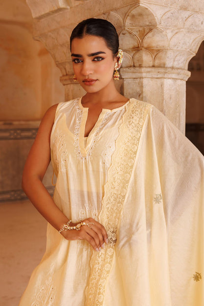 Cream Chanderi Kurta Set