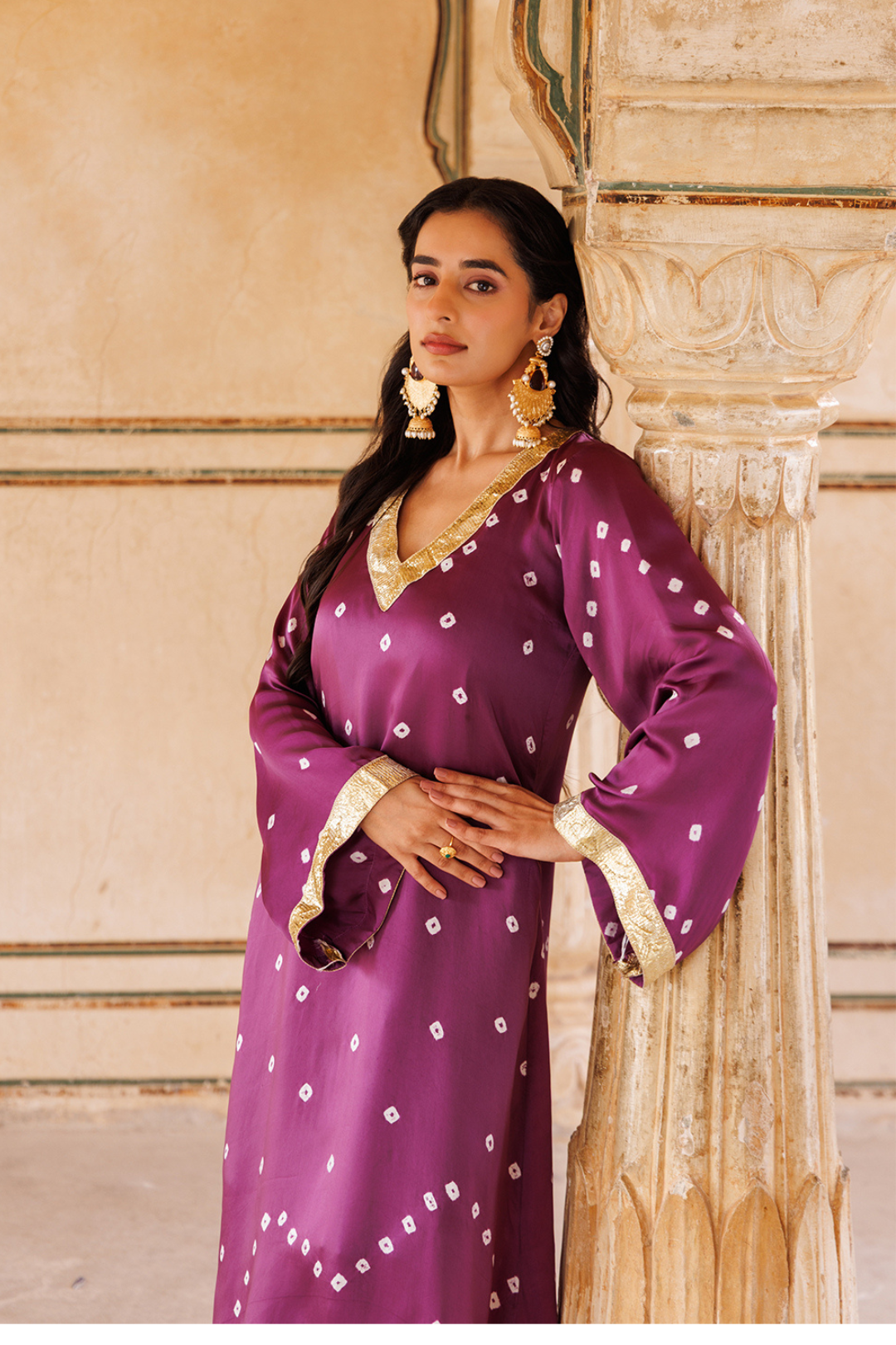 Purple Hand-Tied Bandhani Kaftan