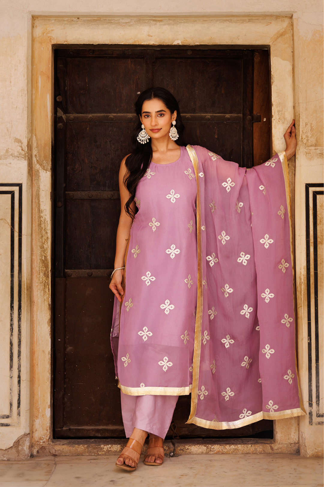 Lavender Pure Viscose Organza Kurta Set