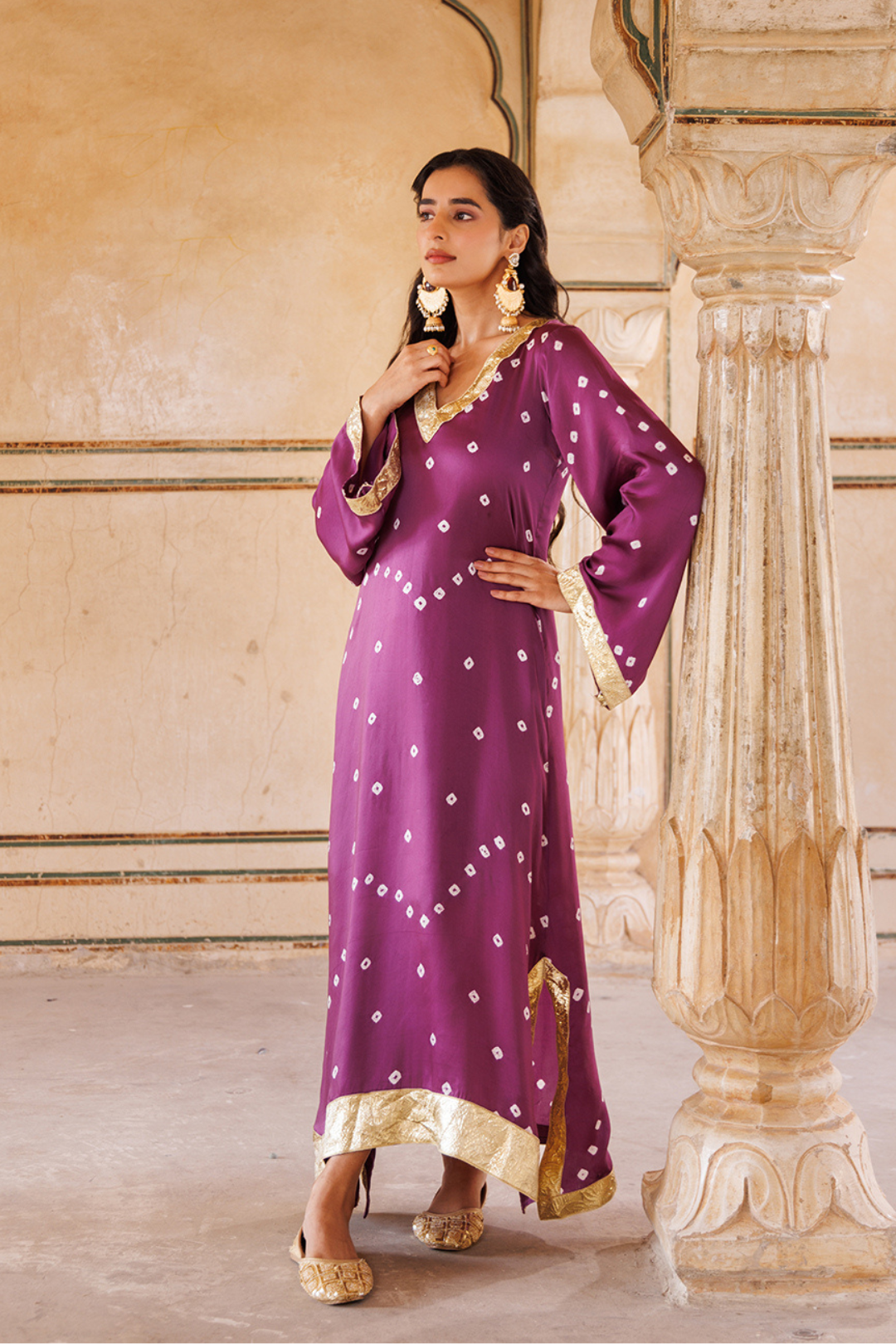 Purple Hand-Tied Bandhani Kaftan