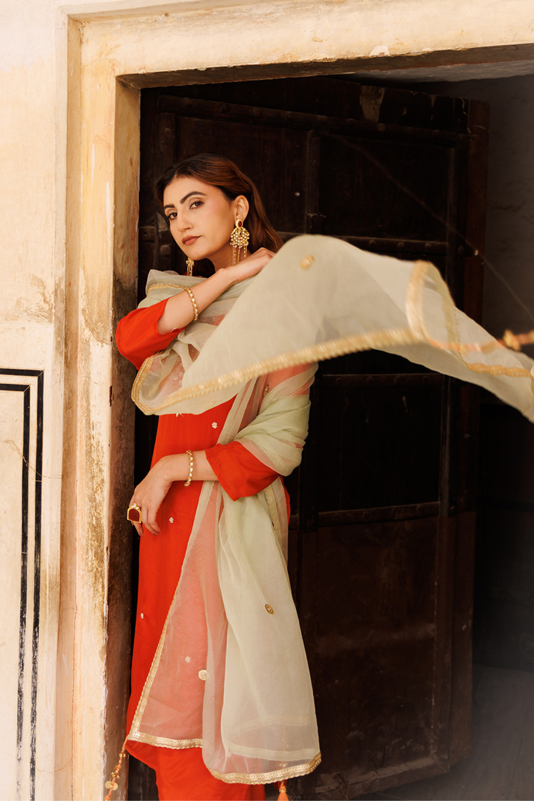 Rust-orange Hand Embroidered Kurta Set