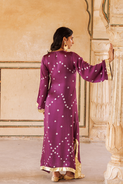 Purple Hand-Tied Bandhani Kaftan