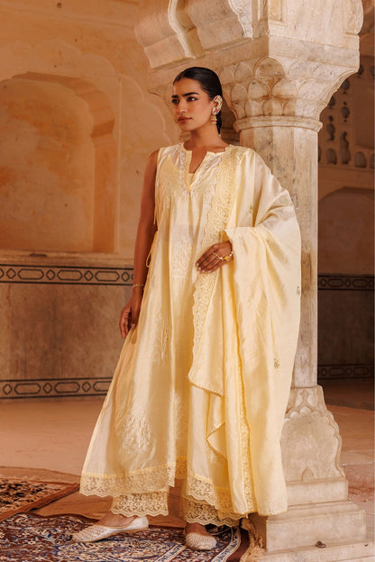 Cream Chanderi Kurta Set
