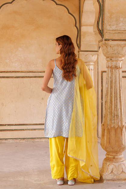 Pastel Blue Zari-Woven Chanderi Kurta Set